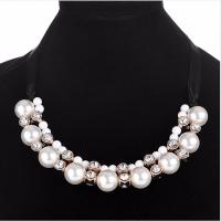 Plastik-Perlenkette, Zinklegierung, mit ABS-Kunststoff-Perlen & Organza & Acryl, goldfarben plattiert, mit Strass, frei von Nickel, Blei & Kadmium, 400mm, verkauft per ca. 15.5 ZollInch Strang