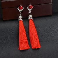 Tibetan Style Tassel Earring, with Cotton Thread & Crystal, plated, for woman & faceted, more colors for choice, nickel, lead & cadmium free, 15x94mm, 3Pairs/Lot, Sold By Lot