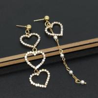 Brass Asymmetric Earrings with Plastic Pearl Heart plated for woman & with rhinestone nickel lead & cadmium free Sold By Lot