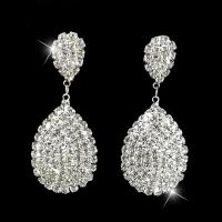 Zinc Alloy Drop Earring Teardrop silver color plated for woman & with rhinestone nickel lead & cadmium free Sold By Lot