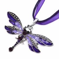 Zinc Alloy Necklace with Nylon with 7cm extender chain Dragonfly antique silver color plated for woman & enamel & with rhinestone nickel lead & cadmium free Length Approx 17.32 Inch Sold By Lot