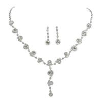 Brass Jewelry Set, earring drop pendant & necklace, with 10cm extender chain, silver color plated, for woman & with rhinestone, nickel, lead & cadmium free, 35x10mm,105mm, Length:Approx 18.12 Inch, Sold By Set