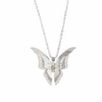 Brass Necklace, Butterfly, silver color plated, different styles for choice & micro pave rhinestone & for woman & hollow, Length:Approx 22.4 Inch, 10Strands/Lot, Sold By Lot