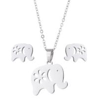 Fashion Stainless Steel Jewelry Sets Stud Earring & necklace Elephant plated for woman & hollow nickel lead & cadmium free  Length 18 Inch Sold By Set