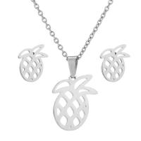 Fashion Stainless Steel Jewelry Sets, Pineapple, plated, for woman & hollow, more colors for choice, nickel, lead & cadmium free, 14x18mm,8x10mm, Length:Approx 18 Inch, Sold By Set