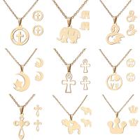 Edelstahl Schmucksets, Stud Ohrring & Halskette, Edelstahl Haken, goldfarben plattiert, 2 Stück & für Frau, keine, verkauft von setzen