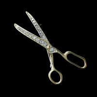 Zinc Alloy Brooch Scissors gold color plated for man & with rhinestone nickel lead & cadmium free 56mm Sold By PC