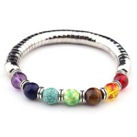 Natural 7 Chakra Beads Healing Gemstone Bracelets with Stainless Steel Finding silver color plated Unisex mixed colors Approx 7 Inch Sold By Lot