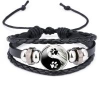 PU Leather Bracelet, with Organic Glass & Tibetan Style, plated, different color and pattern for choice & Adjustable & multilayer & time gem jewelry & Unisex, 18mm, Length:Approx 7 Inch, 10Strands/Lot, Sold By Lot