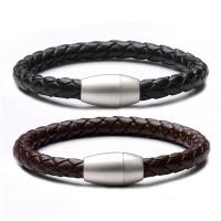 laiton bracelet, avec cuir PU, bijoux de mode & pour homme, plus de couleurs à choisir, 7mm, Longueur:8 pouce, 2PC/lot, Vendu par lot