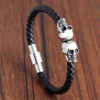 PU Leather Bracelet, with Titanium Steel, Skull, different size for choice & for man, Sold By PC
