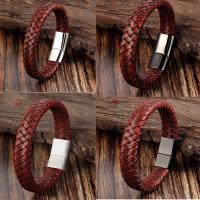 cuir PU bracelet, avec acier inoxydable, normes différentes pour le choix & pour homme, plus de couleurs à choisir, Vendu par PC