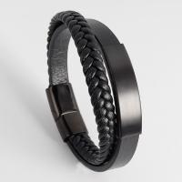 cuir PU bracelet, avec acier inoxydable, Double couche & normes différentes pour le choix & pour homme, Vendu par PC