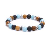 Gemstone Bracelets, Lava, with ​Amazonite​ & Grain Stone, plated, Unisex, more colors for choice, Sold Per 7.8 Inch Strand