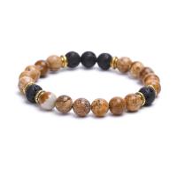 Gemstone Lava Beads & Picture Jasper Bracelets with Zinc Alloy Spacer Beads plated Unisex nickel lead & cadmium free  Sold Per 7.2 Inch Strand
