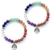 Mixed Gemstone Bracelets with Zinc Alloy Lucky Tree Charms with Gemstone plated Unisex multi-colored  Sold Per 7.4 Inch Strand