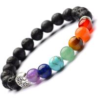 Natural Black Lava & Mixed Gemstone 7 Chakra Gemstone Yoga Beaded Bracelets with Lucky Tree Charms plated Unisex black 170-190mm Sold Per 7.2 Inch Strand