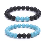 Gemstone Bracelets, Natural Stone, with Gemstone & Lava, plated, Unisex, more colors for choice, Sold Per 7.2 Inch Strand