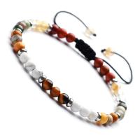 Indian Agate Woven Ball Bracelets, with Gemstone, plated, Unisex & adjustable, white, Sold Per 7.4 Inch Strand