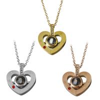 Stainless Steel Miniature Projection Necklace, with 2Inch extender chain, Heart, plated, oval chain & for woman & with rhinestone, more colors for choice, 16.5x18mm,1.5mm, Sold Per Approx 16 Inch Strand