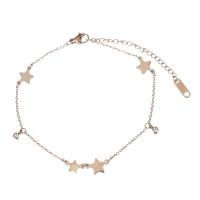Bijoux bracelet en acier inoxydable, étoile, Plaqué de couleur d'or rose, réglable & chaîne ovale & pour femme & avec strass, 11x7.5mm,3x5.5mm,1.5mm, Vendu par Environ 8 pouce brin