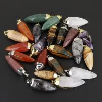 Quartz Gemstone Pendants, with Natural Stone & Lace Agate & Brass, plated, mixed, 16-24x50-64x16-24mm, Hole:Approx 5X7mm, 10PCs/Lot, Sold By Lot