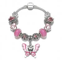 Zinc Alloy European Bracelet with Resin & Brass Butterfly plated & snake chain & for woman & enamel pink nickel lead & cadmium free Sold By Strand