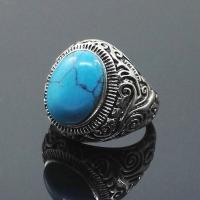 Zinc Alloy Finger Ring with Synthetic Turquoise nickel lead & cadmium free & for man antique silver color plated 23mm Sold By PC