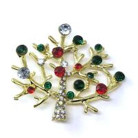Tibetan Style Brooches, Tree, gold color plated, for woman & with rhinestone, multi-colored, nickel, lead & cadmium free, 45x50mm, 5PCs/Lot, Sold By Lot