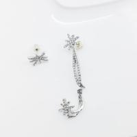Zinc Alloy Asymmetric Stud Earrings Snowflake silver color plated for woman & with rhinestone nickel lead & cadmium free 54mm Sold By Lot