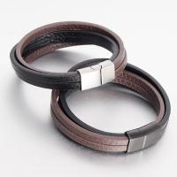 cuir PU bracelet, avec acier inoxydable, 4-couche & normes différentes pour le choix & pour homme, plus de couleurs à choisir, Vendu par PC