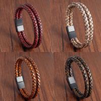 Bracelets cordon PU, cuir PU, avec acier inoxydable, Double couche & unisexe & normes différentes pour le choix, plus de couleurs à choisir, Vendu par PC