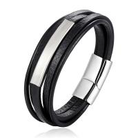 PU Leather Cord Bracelets with Titanium Steel multilayer & Unisex Sold By PC