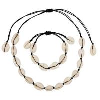 Shell Smykke sæt, armbånd & halskæde, med Bomuld Cord, mode smykker & for kvinde, flere farver til valg, 38cm,18cm, Længde Ca. 15 inch, Solgt af sæt
