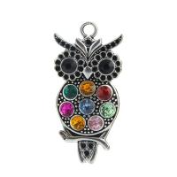 Tibetan Style Animal Pendants, Owl, plated, with rhinestone, nickel, lead & cadmium free, 49*23mm, Sold By PC
