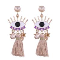 Tibetan Style Tassel Earring, with Cotton Thread & Crystal, Eye, gold color plated, for woman & with rhinestone, more colors for choice, nickel, lead & cadmium free, 92mm, Sold By Pair