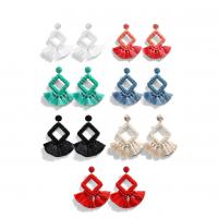 Seedbead Tassel Earring, with Cotton Thread, handmade, woven pattern & for woman, more colors for choice, nickel, lead & cadmium free, 80mm, Sold By Pair
