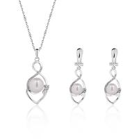 Zinc Alloy Jewelry Sets earring & necklace with ABS Plastic Pearl with 5cm extender chain silver color plated oval chain & for woman & with rhinestone nickel lead & cadmium free  Length Approx 17.72 Inch Sold By Set