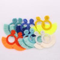 Fashion Fringe Earrings Seedbead with Cotton Thread folk style & for woman nickel lead & cadmium free 92mm Sold By Pair