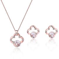 Zinc Alloy Jewelry Sets Stud Earring & necklace with 5cm extender chain rose gold color plated box chain & for woman & with rhinestone nickel lead & cadmium free  Length Approx 17.72 Inch Sold By Set