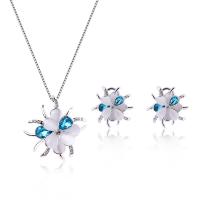 Zinc Alloy Jewelry Sets Stud Earring & necklace with Crystal with 5cm extender chain silver color plated box chain & for woman & with rhinestone blue nickel lead & cadmium free  Length Approx 17.72 Inch Sold By Set