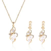 Zinc Alloy Jewelry Sets earring & necklace with ABS Plastic Pearl with 5cm extender chain gold color plated oval chain & for woman & with rhinestone nickel lead & cadmium free  Length Approx 17.72 Inch Sold By Set