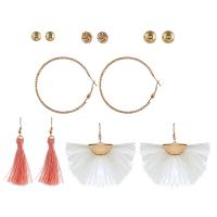 Zinc Alloy Earring Set Stud Earring & earring with Cotton Thread real gold plated 6 pieces & for woman nickel lead & cadmium free 8~68mm Sold By Set