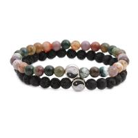 Natural Lava Beads & Gemstone Bracelets with Brass Ying Yang Charms plated 2 pieces & Unisex nickel lead & cadmium free 6mm Sold Per 7.4 Inch Strand