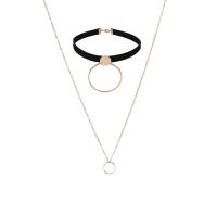 Zinc Alloy Jewelry Necklace with Velveteen with 5cm extender chain gold color plated Double Layer & oval chain & for woman nickel lead & cadmium free 20mm Sold Per Approx 12.41 Inch Approx 25.60 Inch Strand