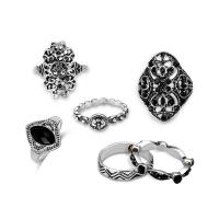 Cink Alloy Ring Set, Cink ötvözet, antik ezüst színű bevonattal, 6 darab & a nő & strasszos, nikkel, ólom és kadmium mentes, Méret:4.5-7, 6PC-k/Set, Által értékesített Set