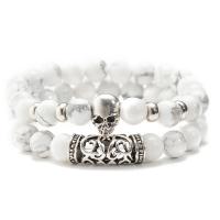 Zinc Alloy Bracelet with Gemstone Skull antique silver color plated & Unisex & anti-fatigue nickel lead & cadmium free 8mm Sold Per Approx 7.49 Inch Strand