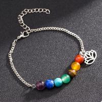 Tibetan Style Anklet, with Gemstone, with 5cm extender chain, platinum color plated, Unisex & anti-fatigue, multi-colored, nickel, lead & cadmium free, Length:Approx 7.88 Inch, 10Strands/Lot, Sold By Lot