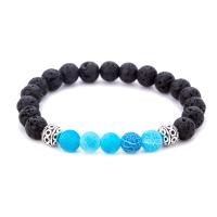 Natural Black Lava & Effloresce Agate Bracelets with Zinc Alloy Spacer antique silver color plated Unisex & anti-fatigue 8mm Sold Per Approx 7.49 Inch Strand