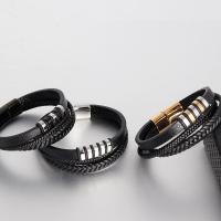 Bracelets cordon PU, cuir PU, avec acier inoxydable, unisexe & 3 couches & normes différentes pour le choix, plus de couleurs à choisir, Vendu par PC